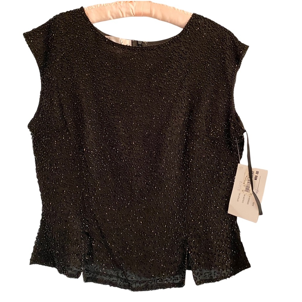Vintage New with Tags Lawrence Kazar Black Silk Beaded Cocktail Top XL